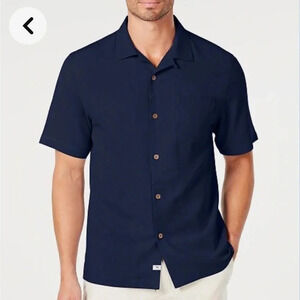 2105. MEN’S TOMMY BAHAMA BUTTON‎ UP SHORT SLEEVE SHIRT SIZE SMALL NAVY BLUE